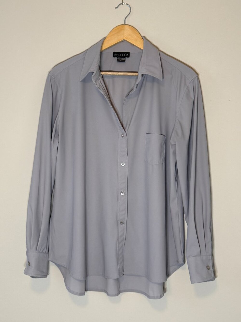 Ameliora Blue Gray Button Down Blouse Shirt Size L